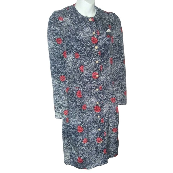 Vintage Petite Jazz Dress Duster Floral Pearl Buttons Paisley Boho Cottagecore - Picture 6 of 12